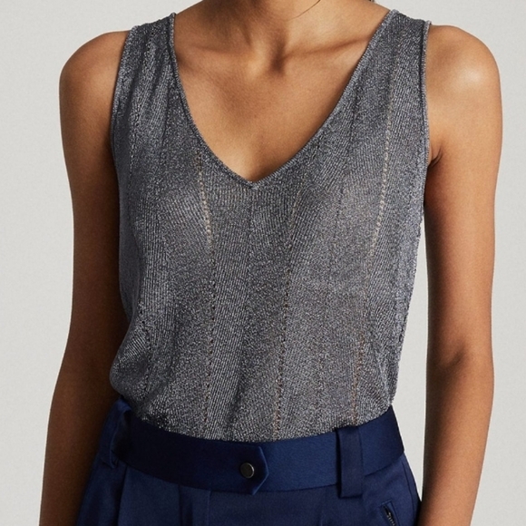 Reiss Alice metallic silver knitted top M - Picture 2 of 5